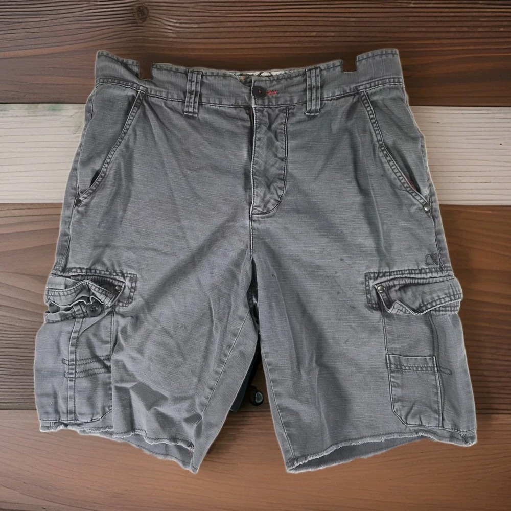 2000s Y2k OP Men's Gray Cargo Shorts Size 34 Distressed‎ Raw Hem